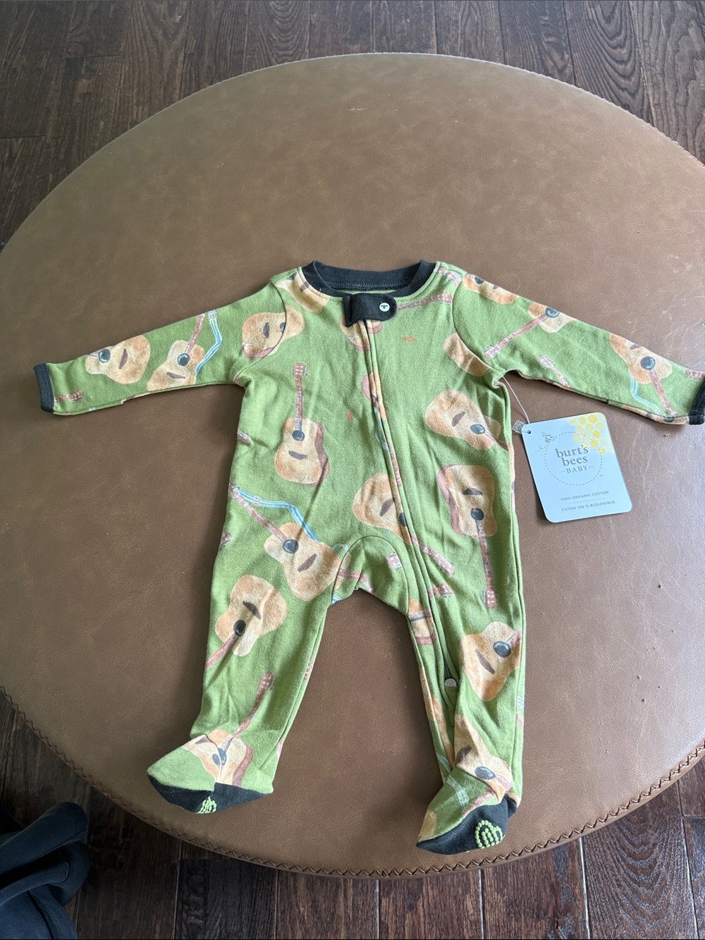 Burt's Bees Baby Green Guitar-Print Footed One-Piece